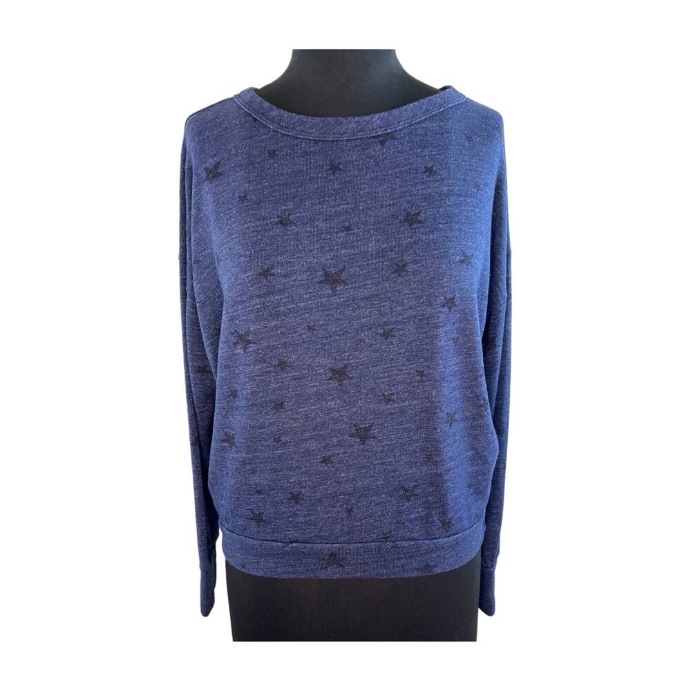 SUNDRY Blue Black Star Print Long Sleeve Cotton Blend Pullover Sweater Size 1 S